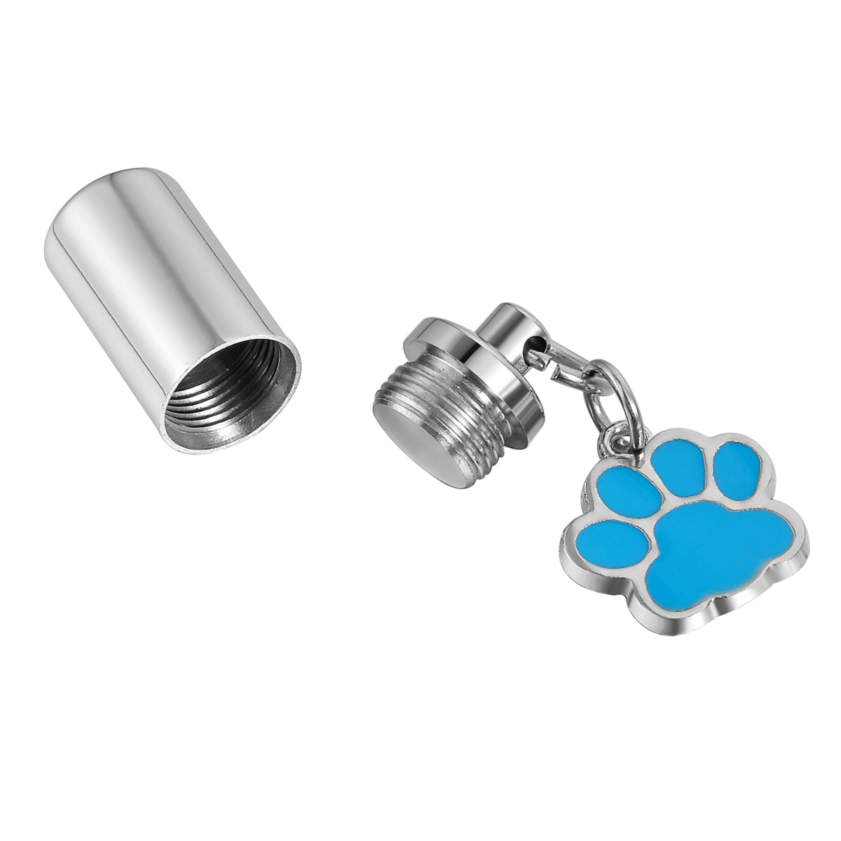 Anavia Dog Paw Print Cylinder Pet Cremation Jewelry Memorial Necklace Ash Urn Silver Blue with Gift Box