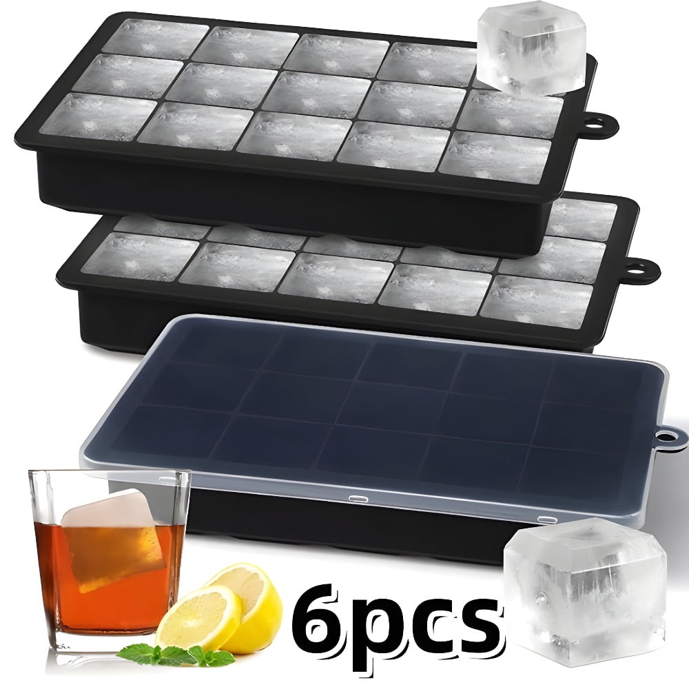 15-Cube Reusable Silicone Ice Tray with Lids & Grid Mold - Stackable Ice Maker, Easy-Release Square Ice Cubes for Cocktails, Whiskey, - Non-Stick Cube Molds (Compatible with Freezer)