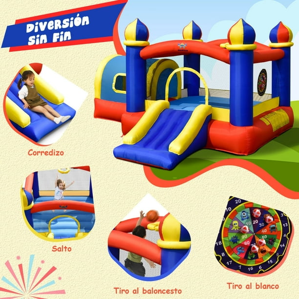 Castillo Hinchable Gigante De Donut Para Niños – Incluye Tobogán, Muro De Escalada Y Aro De Baloncesto, Medidas 454x338x200 Cm, Para Edades De 3 A 12 Años