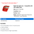 thumbnail image 2 of Right Tail Light Lens - Compatible with 2001 BMW 330xi, 2 of 2