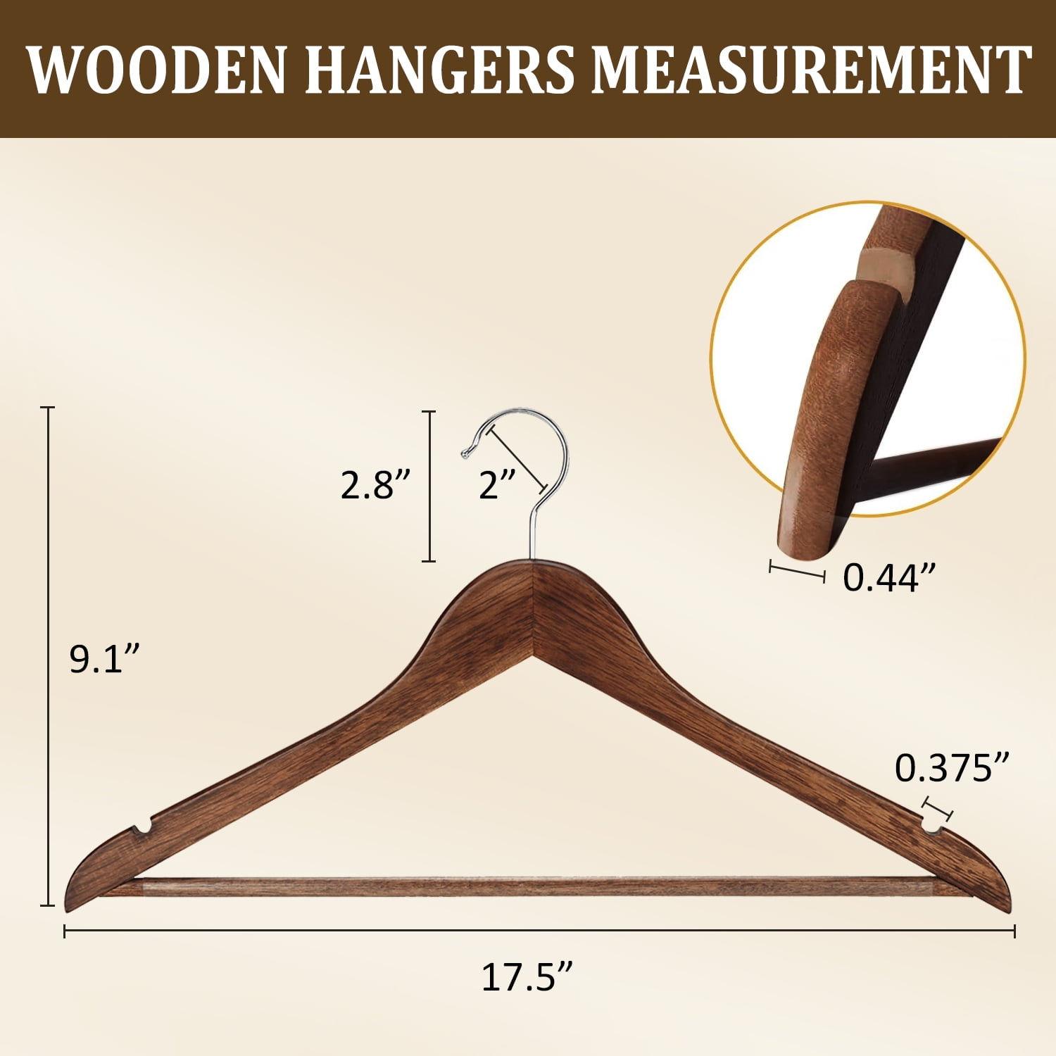 BagDream Wooden Coat Hangers 20 Pack Walnut Wood Suit Clothes Hangers with Non Slip Pant Bar & 360° Swivel Hook