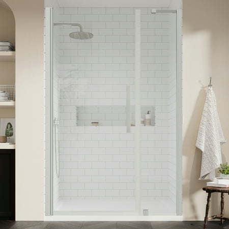 Ove Decors Pasadena 48 in. L x 34 in. W x 72 in. H Alcove Shower Kit with Pivot Frameless Shower Door in Nickel and Shower Pan