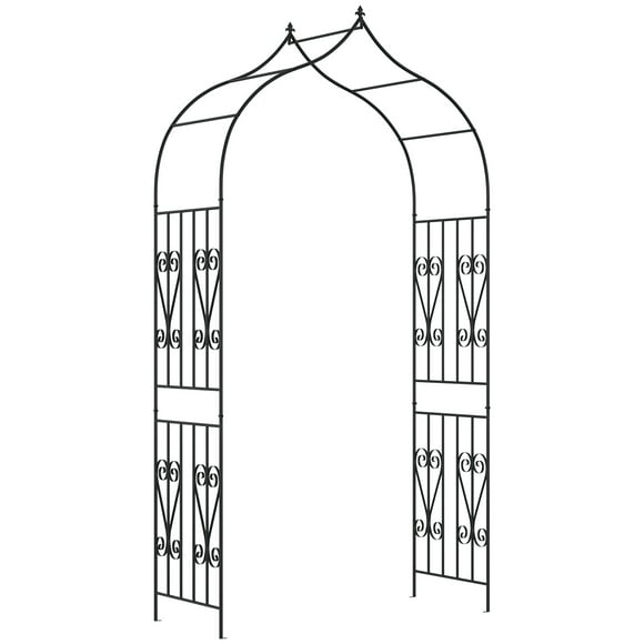 Outsunny 8.7FT Garden Arch Trellis with Scrollwork Wedding Arbor for Roses