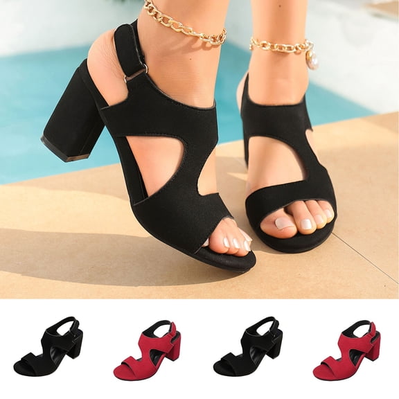 Hinvhai Women Open Round Toe Chunky Heel Ankle Strap High Heel Dress Sandals Red 9.5(43)