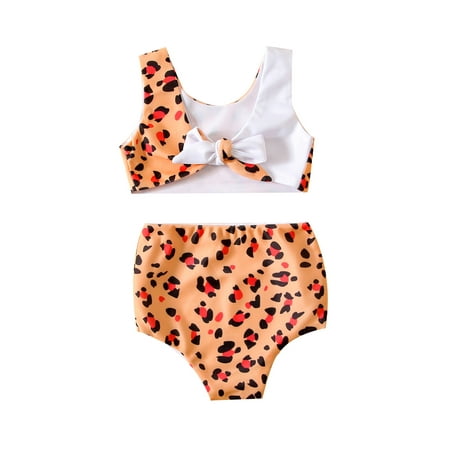 Little Girl's Two Piece Swimsuits V Neck Tie Knot Leopard Bikini Tops ...