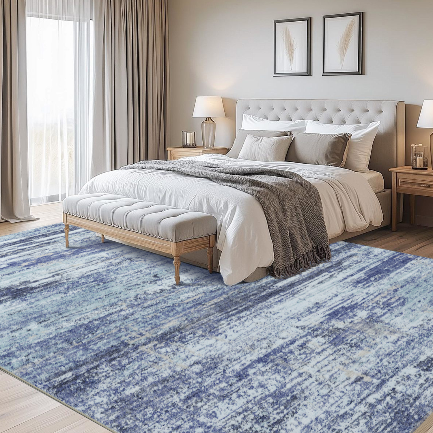 Area Rug 8’ x 10’, Modern Blue Toneed Washable Rug Soft Non Slip Rug Low Pile for Bedroom, Living Room, Dining Room, Office
