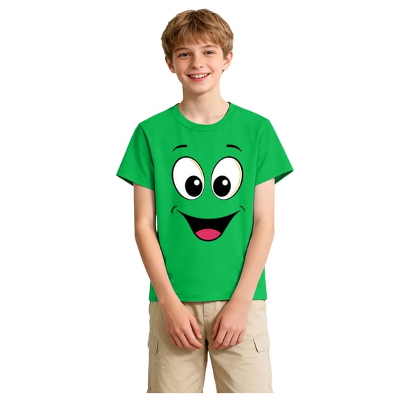 YDFCWXW Novelty T-Shirts for Boys Girls Kids Funny Face Expression Graphic Tees Shirts Summer Short Sleeve Tshirts Tops (Green, 9-10 Years)