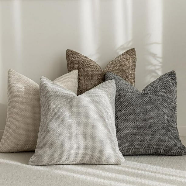 4 Fundas para Cojines de Sala, Suave Lino Decorativo, Funda de Cojín Cuadrada Bohemia para sofá, Cama, casa, Coche, decoración Interior, 18 x 18 Pulgadas (4, Neutro)