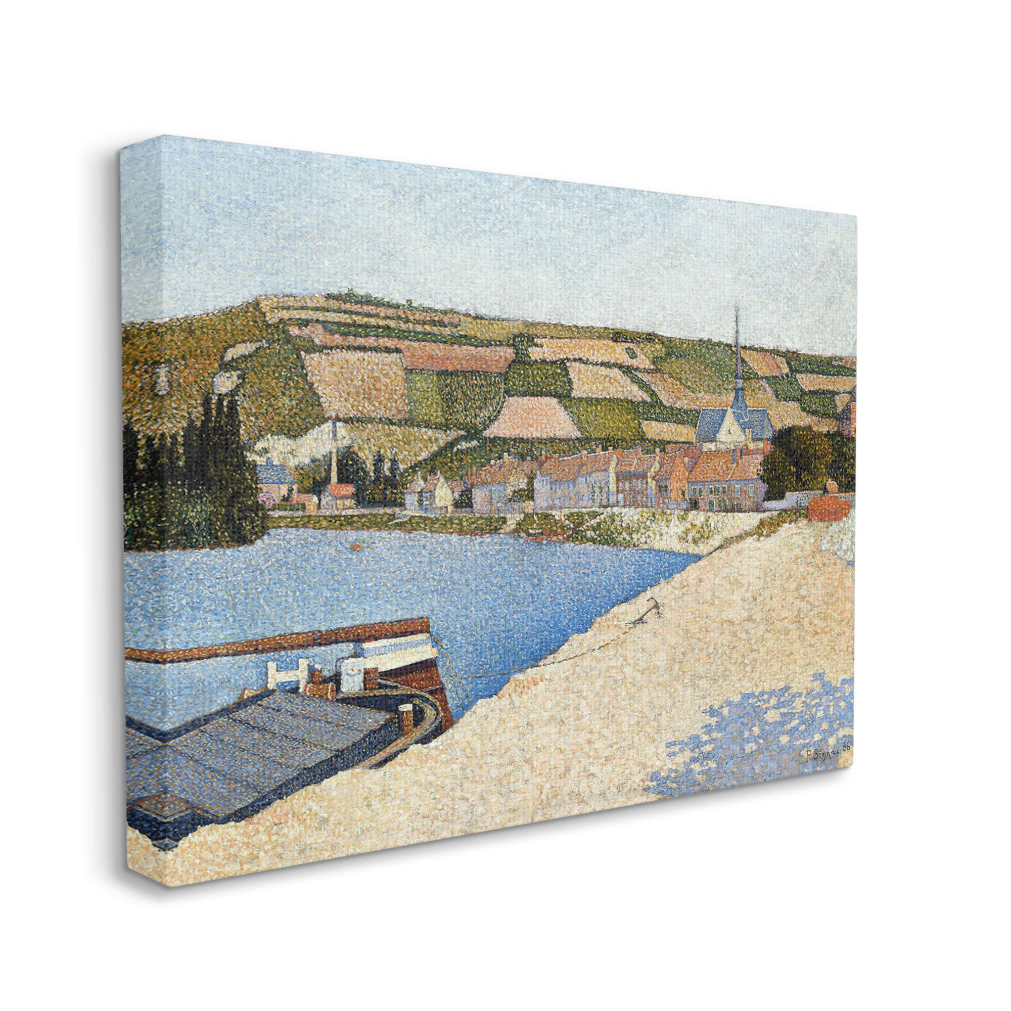 Stupell Industries Rural Waterside Town Boat Dock Distant Farmland Painting Gallery Wrapped Canvas Print Wall Art, Design by Lettered and Lined