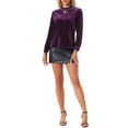 thumbnail image 2 of INSPIRE CHIC Velvet Top for Women's Stand Collar Long Sleeve Elegant Casual Blouse L Purple, 2 of 5