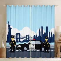 Feelyou Cartoon Police Car Black Out Curtains, Equipment Truck Curtains Pack of 2 (42x63 Each), Cute Vehicle Theme Bedroom Curtains, Curtains and Drapes Home Decor