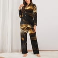 thumbnail image 2 of Fotbe Luxurious Gold Flow Pattern Long Sleeve Pajama Set for Women,Sleepwear Set,2-piece Loungewear Set,Soft PJs Comfy Nightwear with Pockets -Large, 2 of 7