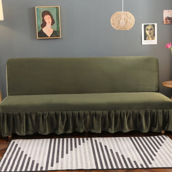 Granjero Gordo 1 pieza Funda de sofá elástica plegable verde con borde de falda 47,24-55,11*39,37 pulgadas