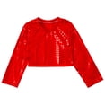 thumbnail image 3 of Alvivi Girls Kids Glitter Long Sleeve Crop Top Hip Hop Jazz Dance T-shirts Stage Performance Costume Red 9-10, 3 of 7