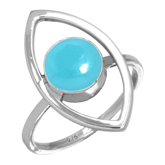 925 Sterling Silver Ring For Women - Men Blue Chalcedony Gemstone Silver Ring Size 6 Handmade Silver Ring Size 6 New Year Gift For Wife 925 Silver Gemstone Jewelry
