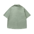 thumbnail image 5 of YLSDY Stylish Men's Summer Tops Plus Size Retro Striped Button-Down Short-Sleeved Shirt with Matching Tie Green L, 5 of 8