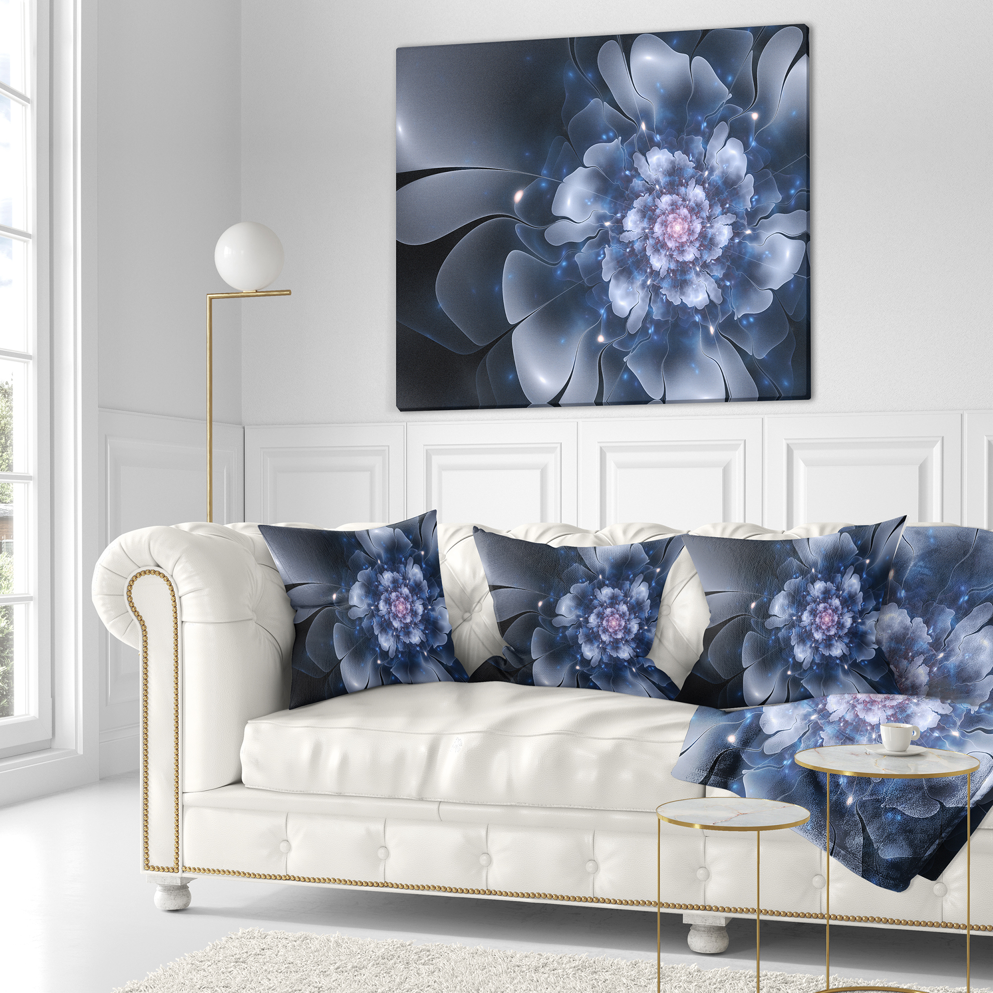 Designart Fractal Flower Light Blue Petals - Floral Throw Pillow - 18x18
