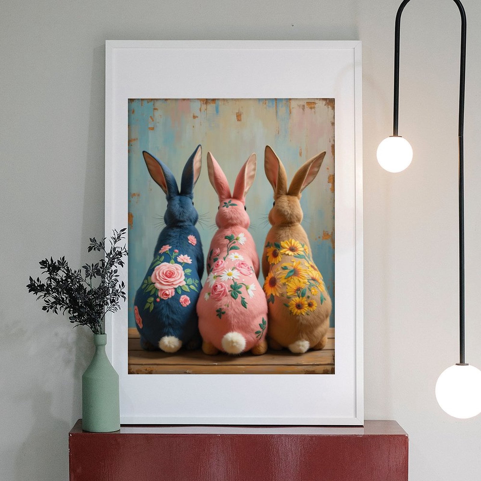 Diamond Art Kit for Adults, Floral Bunnies Art Canvas Trio Diamond Painting for Adults Beginners, 5D DIY Diamond Art Painting Kits, Colorful Diamond Painting Craft for Home Decor 12x16