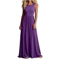 thumbnail image 2 of Bxsruta Womens Maxi Dress Casual Long Flowy Summer Sundress Sleeveless Crew Neck Pleated Dresses, 2 of 7