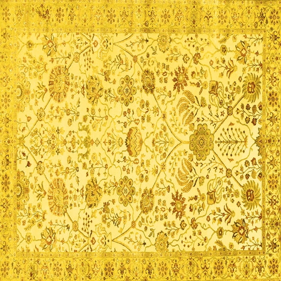 Ahgly Company Machine Washable Indoor Square Persian Yellow Traditional Area Rugs, 7' Square