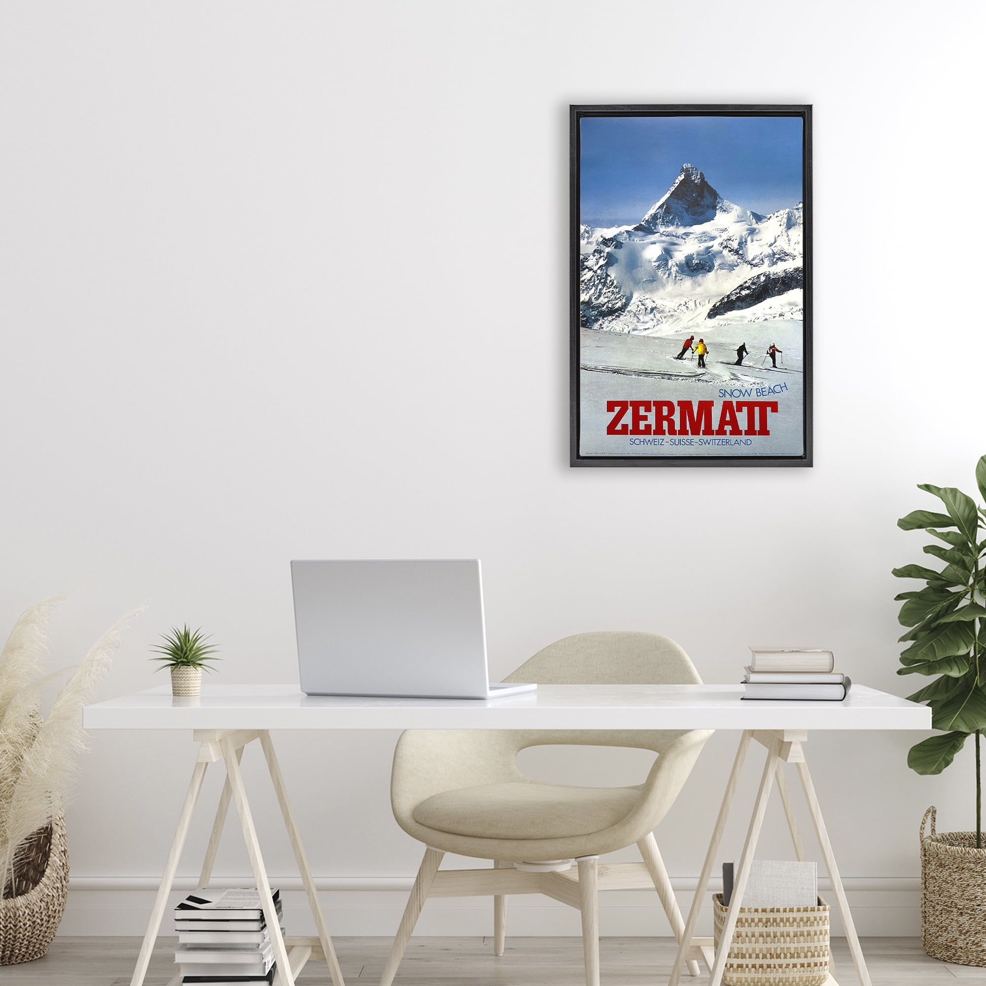 Stupell Industries Zermatt Snow Beach Black Framed Floater Canvas Wall Art, design by Vintage Posters