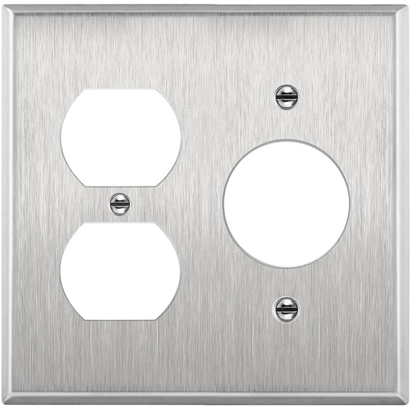 ENERLITES Combination Duplex Outlet or Single Receptacle 1.406" Hole Metal Wall Plate, Corrosive Resistant, Size 2-Gang 4.50" x 4.57", 772151, 430 Stainless Steel, UL Listed, Silver