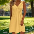 thumbnail image 4 of Miluxas Womens Summer Short Dresses V Neck Casual Sleeveless Sundress Beach Dress Solid Color Sleeveless Elasticity Mini Dress Yellow, 4 of 6