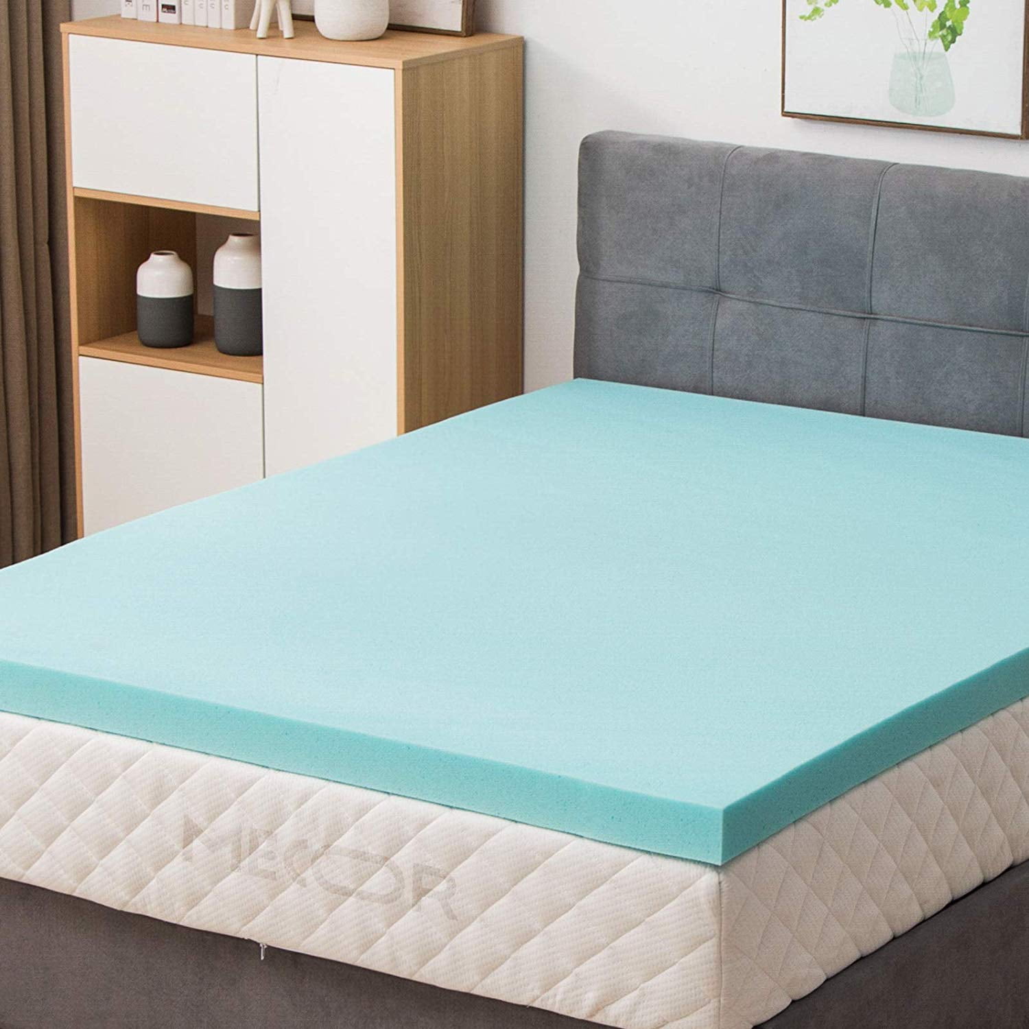Mecor 4 4 Inch King Size Gel Infused Memory Foam Mattress Topper Flat Design Bed Mattress Topper For Side Back Stomach Sleepers Certipur Us Certified Blue Walmart Com