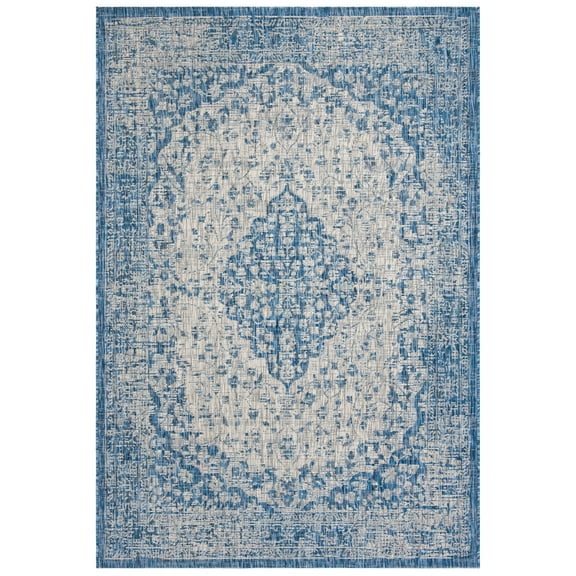 SAFAVIEH Courtyard Kebo Medallion Indoor/Outdoor Area Rug, Blue/Grey, 6'7" x 9'6"