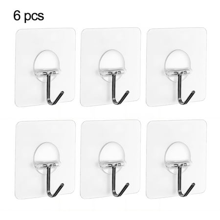 

GIFZES 6Pcs Wall Hooks Transparent Self-adhesive Plastic Well-matched Stainless Steel Suckers Hangers