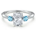thumbnail image 3 of Gem Stone King 10K White Gold White Topaz and Swiss Blue Topaz 3-Stone Ring for Women | 1.80 Cttw | Oval 8X6MM | Gemstone November Birthstone | Size 7, 3 of 6