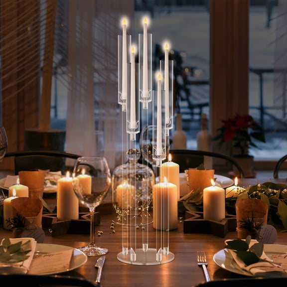QDXFX 4Pcs Candle Centerpieces 5 Arm Candlesticks Holder Acrylic Clear Candelabra Set