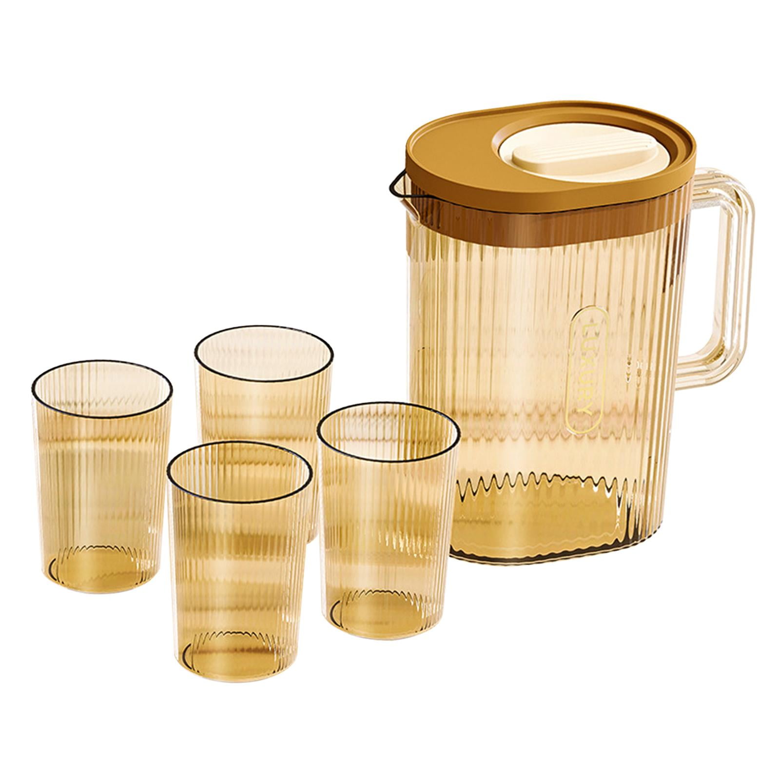 Fiocias Large Water Pitcher Cold Water Dispenser with 4 Cups Heat Resistant Lemon Kettle Light Brown