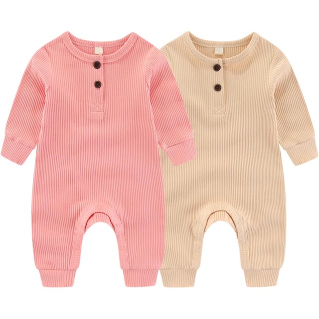 ZAV Solid Unisex Baby Boy Girl Rompers 2 Pack Long Sleeve Jumpsuits Infants Clothes Outfits