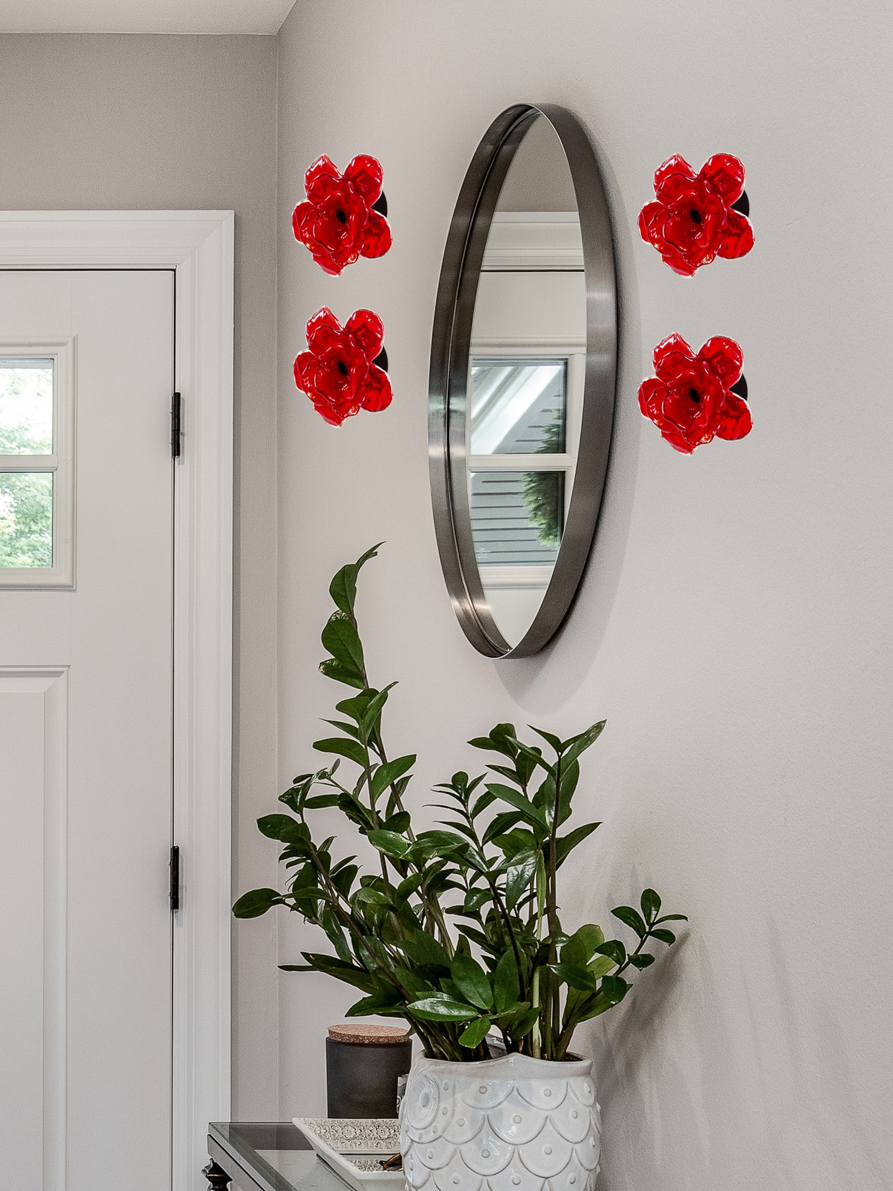 Rose Bud Flower Hand Blown Art Glass Wall Décor, Red, 4.75" Diameter