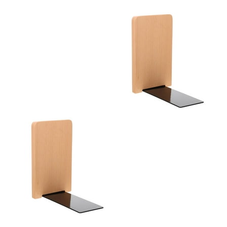 unbranded 2pcs Simple Wood Bookend Desktop Book End for Files Magazines Wooden Book Stand