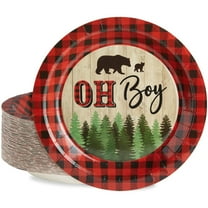 80 Pack Oh Boy Baby Shower Plates for Lumberjack Baby Shower Decorations, Buffalo Plaid Party Supplies (9 In)