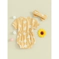 thumbnail image 4 of Bslissey Baby Girls Summer Romper Daisy Print Short Sleeve Jumpsuit Newborn Infant Cute Bodysuit with Bow Headband 3M 6M 9M 12M 18M, 4 of 9
