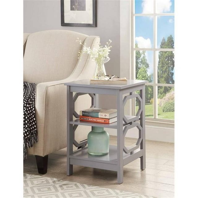 Convenience Concepts Omega Table d'Appoint Carrée, Fini Bois Gris, avec Étagères