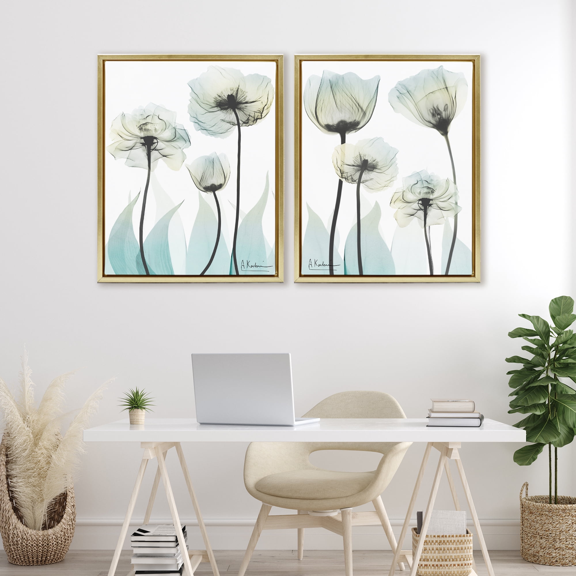 Stupell Industries Luxury Of Creation Flowers 2 Piece Gold Framed Floater Canvas Set, design by Albert Koetsier