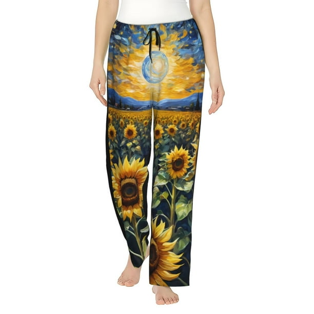 Balery Starry Sky Moon Sunflower Pantalones de pijama para mujer, pijamas ultraligeros, pantalones de estar por casa-Medium