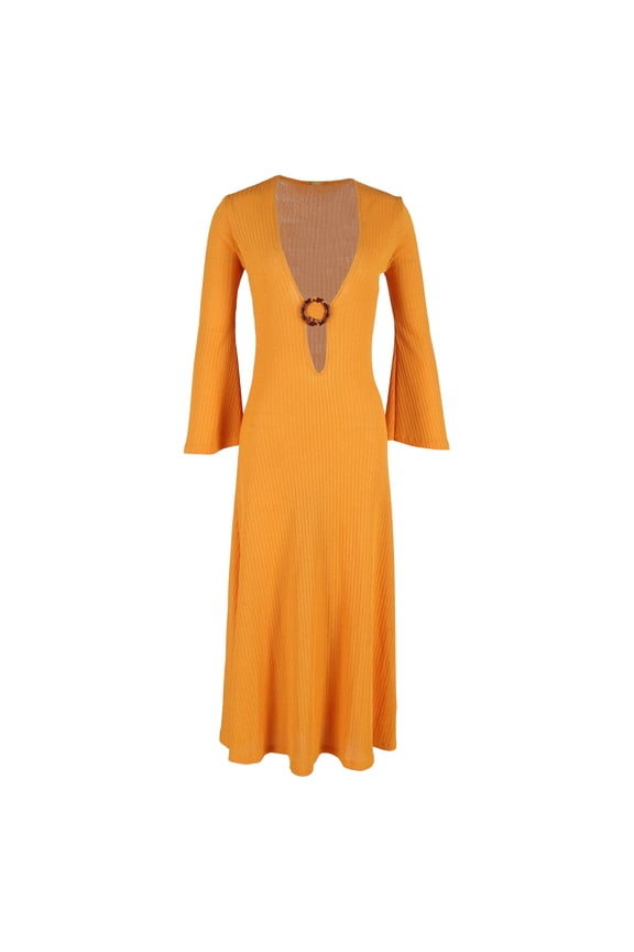 Pre-Owned Dodo Bar Or Junna Ring-Embellished Cutout Ribbed-Knit Maxi Dress In Yellow Viscose