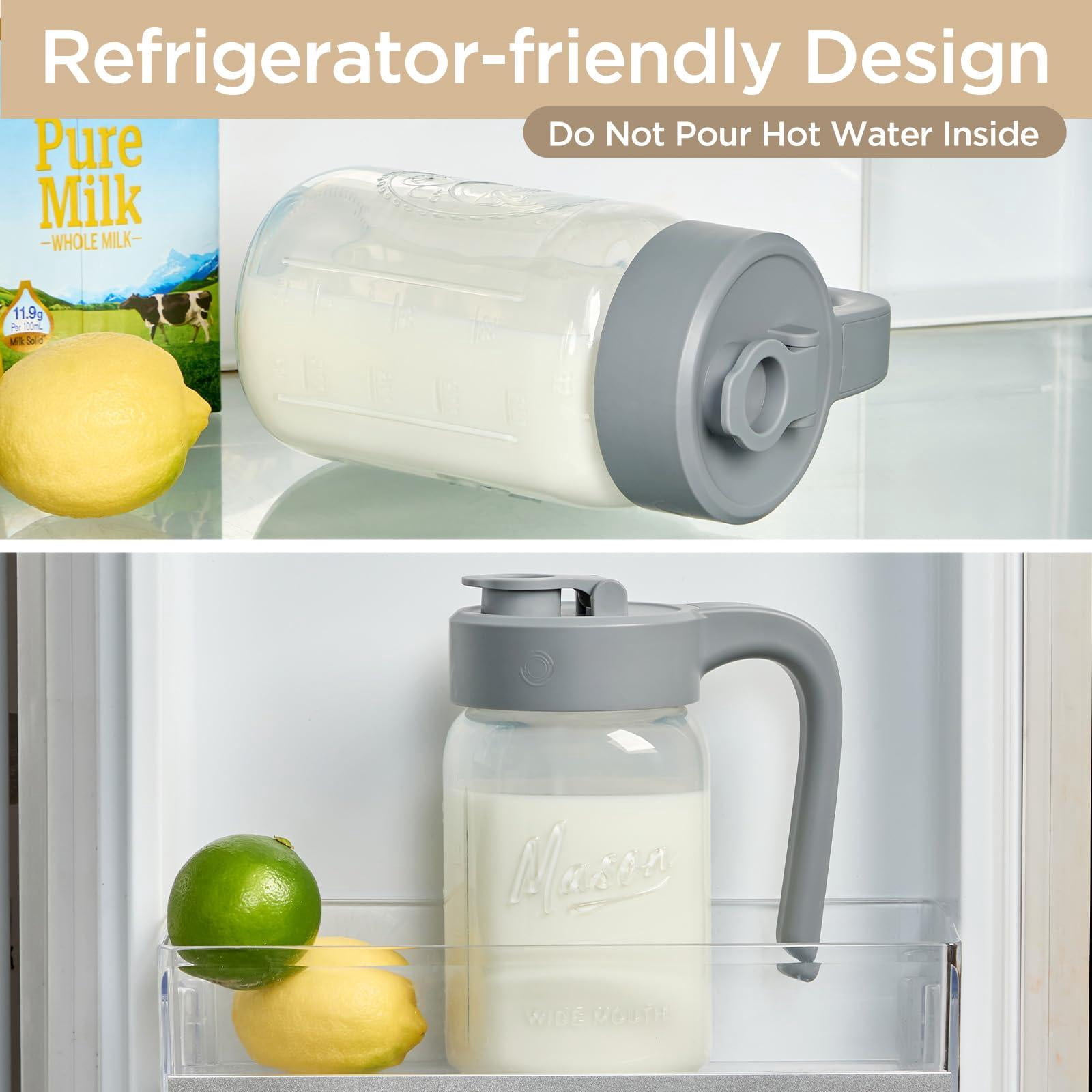 32 Oz Glass Pitcher With Lid  1 Quart Mason Jar Airtight Breast Milk Storage For Fridge Ideal Cold Brew Coffee Iced Tea Sun Juices