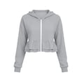 thumbnail image 5 of QIYAGBSA Hoodies for Women Zip Up Ruffle Hem Cropped Long Sleeve Sweatshirt with Ribbed Cuffs Casual Sportswear (Gray, L), 5 of 7