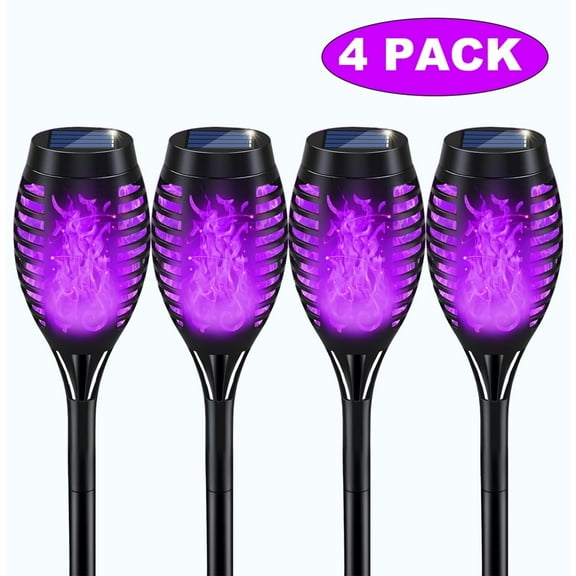 AGCAN Solar Lights Outdoor Halloween Decorations 4 Pack Purple Solar Torch Light Waterproof for Garden Decor