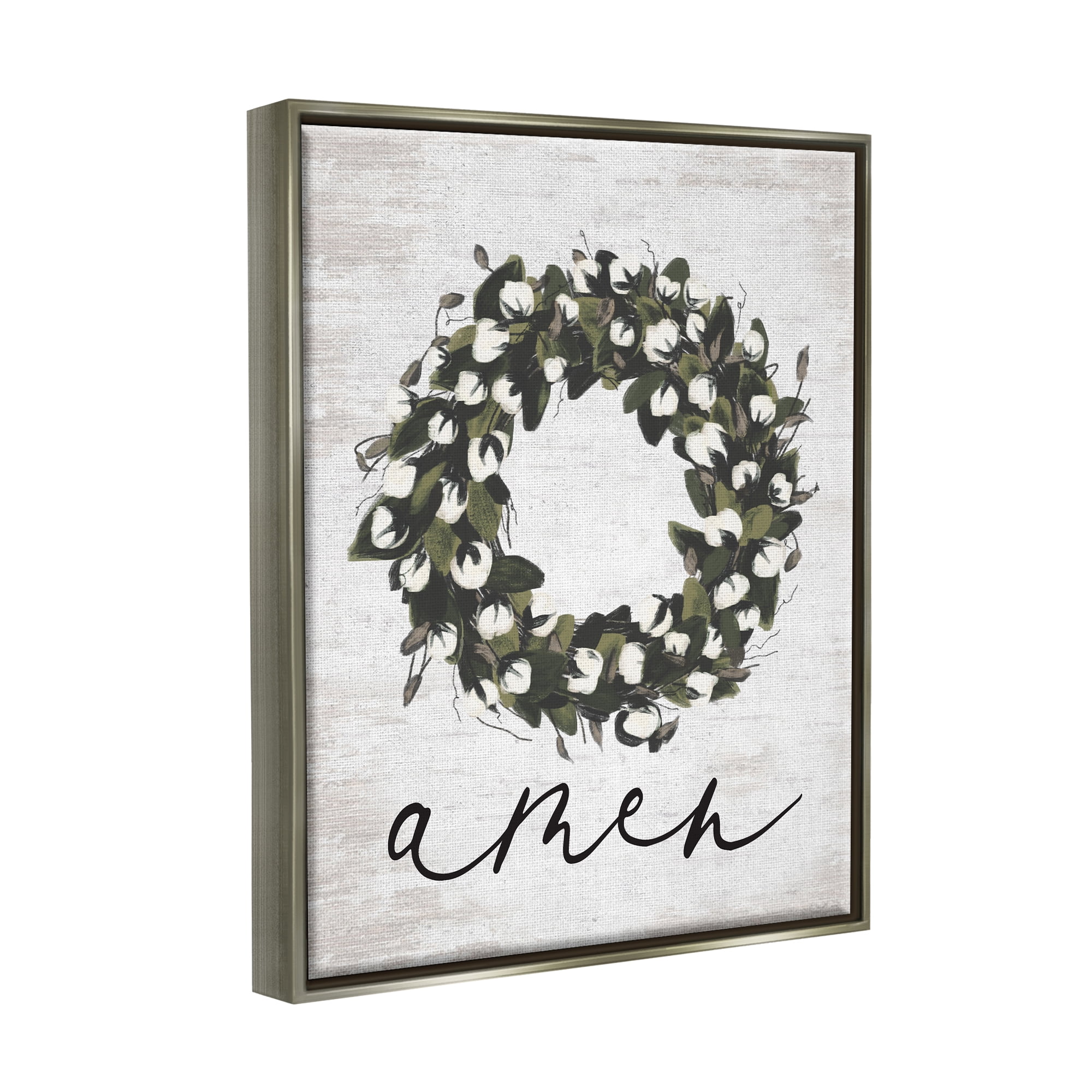 Stupell Industries Amen Country Wreath Botanical & Floral Painting Gray Floater Framed Art Print Wall Art, 17 x 21