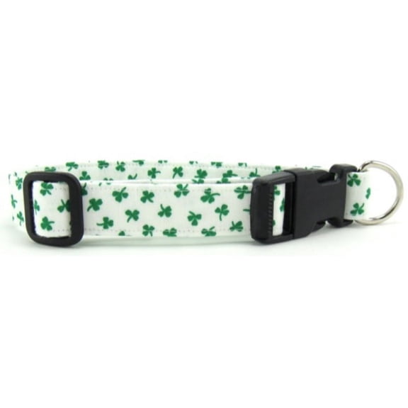 Shiny Shamrocks on White Dog Collar - Size - Small