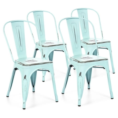 Contemporary Stacking Dining Chairs - Best Choice Products Set of 4 Stacking Metal Distressed Industrial Style Dining Chairs (Blue)