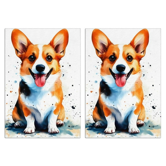 2 Pcs Funny Kitchen Towels,Welsh Corgi Microfiber Dish Towels,Kitchen Tea Towels,Kitchen Towel Set (18" X 26")