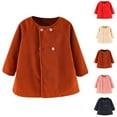 thumbnail image 4 of 2025 0-3T Trendy Girls Pea Coat Solid Color Round Neck Long Sleeve Fleece Coat Warm Jacket Red, 4 of 4